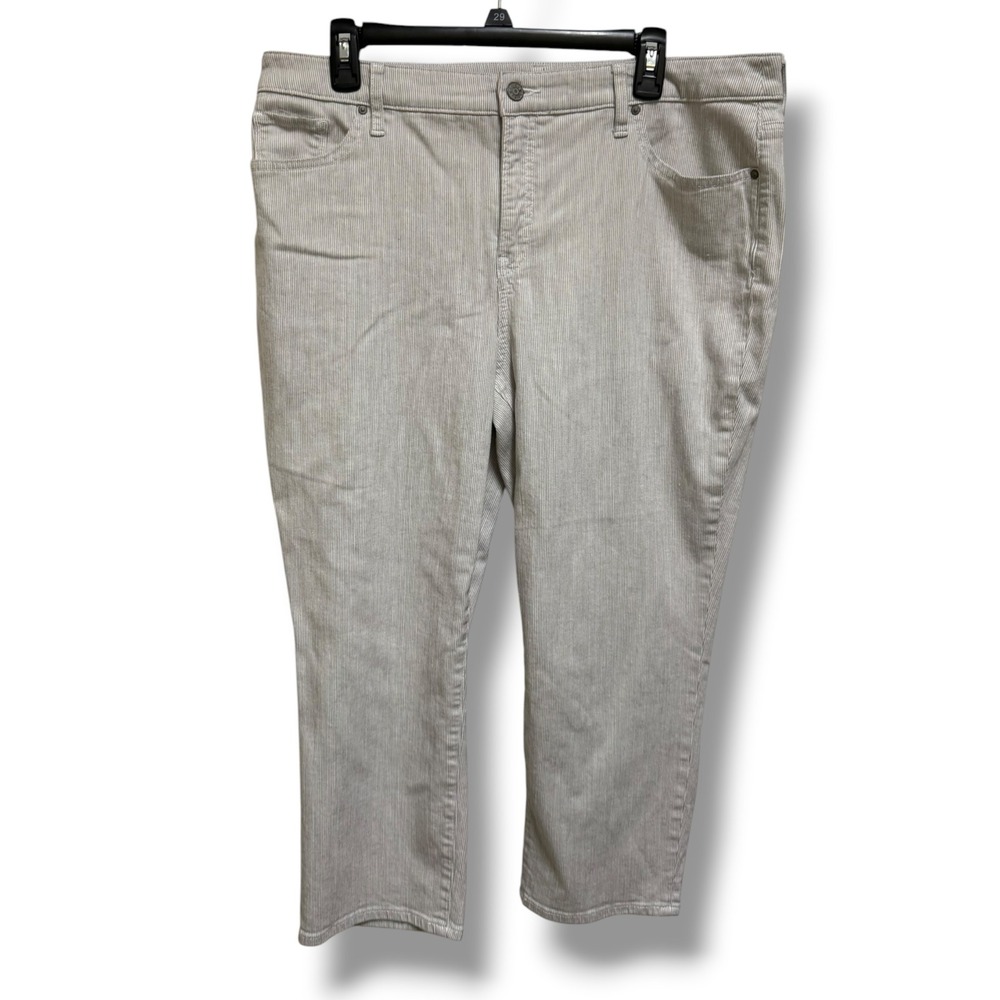 Chico's So Slimming Girlfriend Slim Leg Crop Pants Pinstripe Gray 16R 3R Denim